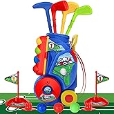 SUPER JOY Toddler Golf Set with Mat, Kids Golf Cart with 4 Clubs & 8 Balls, Indoor Outdoor Golf Toys for Boys Girls, Mini Golf Birthday Gifts for Baby 3-5 Years Old