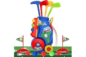 SUPER JOY Toddler Golf Set with Mat, Kids Golf Cart with 4 Clubs & 8 Balls, Indoor Outdoor Golf Toys for Boys Girls, Mini Gol