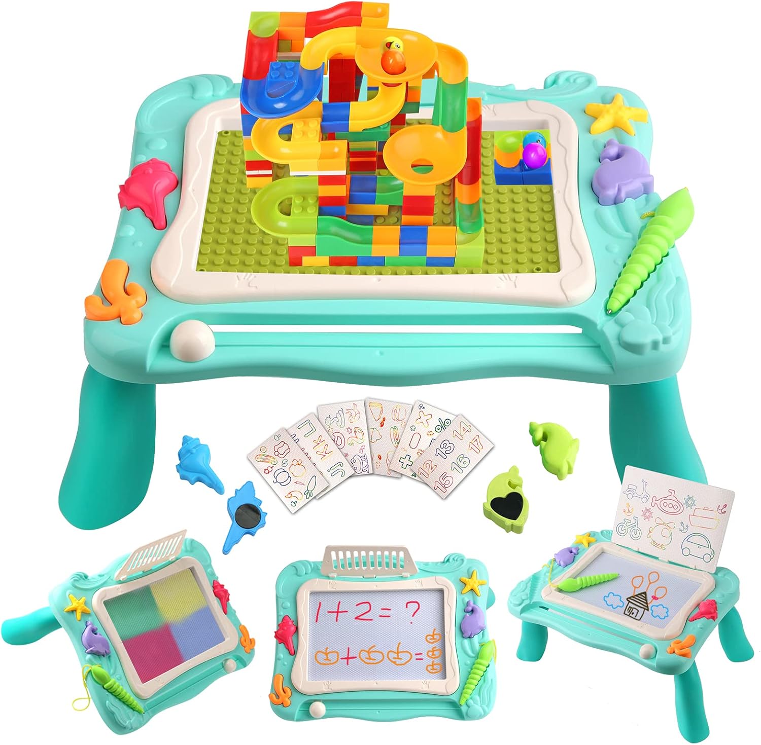 Magnetic Drawing Board for Kids - Doodle Board 3 in 1 Block Activity Table for Toddlers, Erasable Drawing Toddlers Educational Learning Toy, Imagination Play Preschool Toy Kids Gifts for Girls & Boys