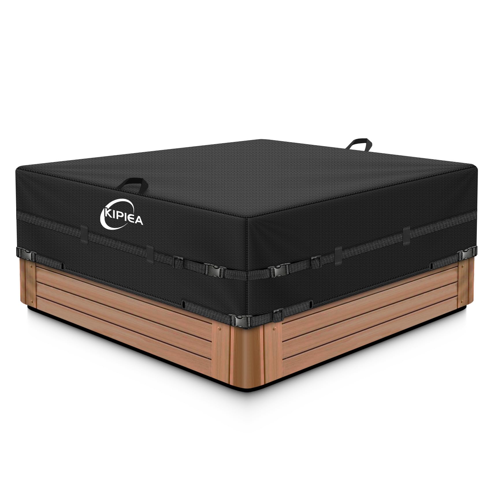 Photo 1 of Kipiea 600D Outdoor Waterproof Square Hot Tub Cover Protector, Heavy Duty Polyester SPA Cover UV Protection Cover 85" L x 85" W x 20" H, Black