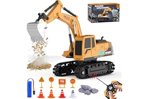 MLCNLES Excavator Toys for Boys - Kids Toy Construction Truck with 6 Activity Barricade, 1:22 Rechargable Engineering Digger Car, Educational Toys - Christmas-Birthday-Present for 6 7 8 9 Years Old Boys Girls