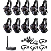 AYVVPII Professional Silent Disco LED Wireless Headphones and RF LED Silent Disco Earphones for iPod MP3 DJ Music Pary Club (10 Headphone + 1 Transmitter)