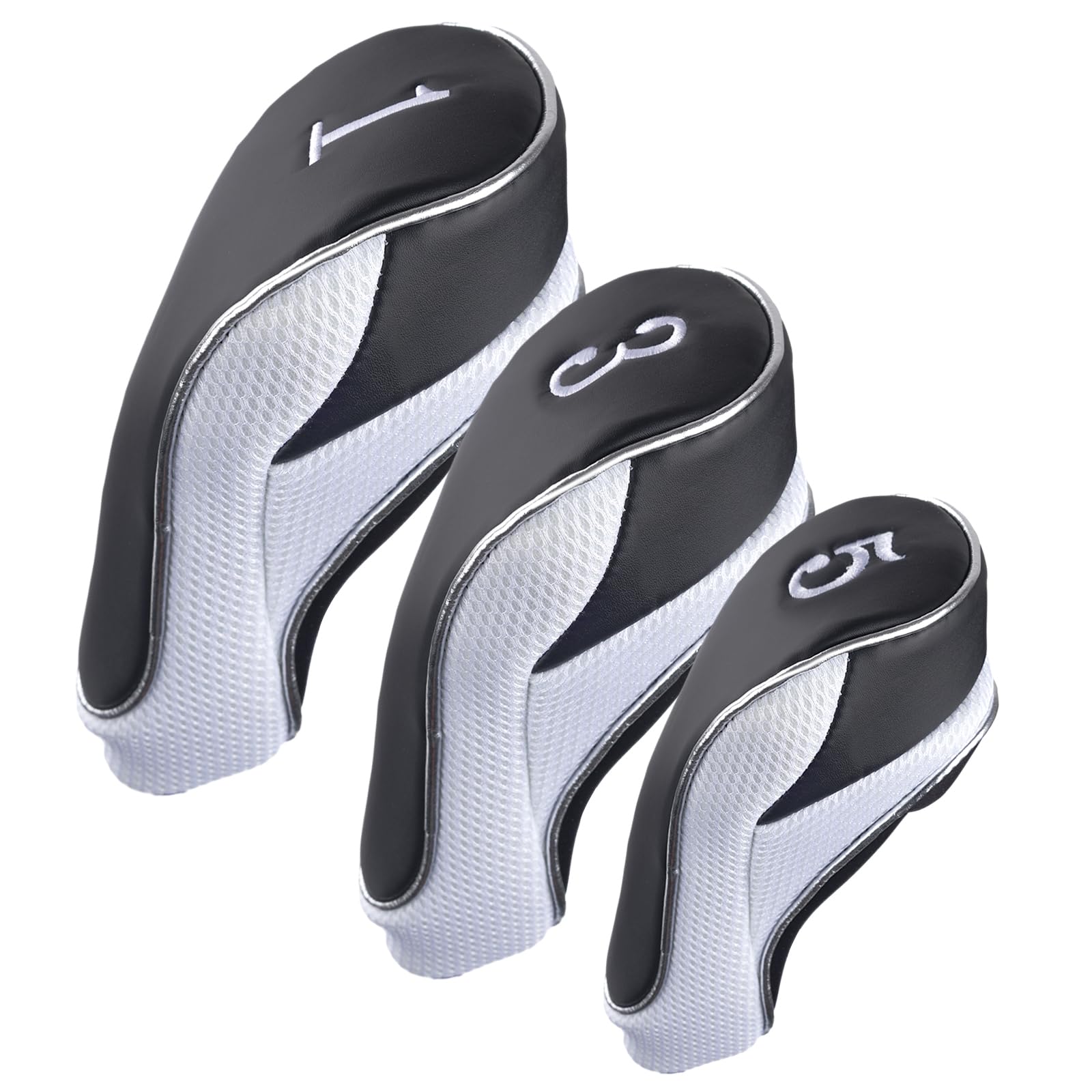 Andux Golf Club 460cc Driver Fairway Wood Head Covers with Hook & Loop Set of 3 (Black/White)