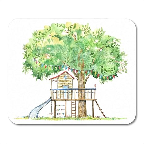 Emvency Mouse Pads Playground Tree House Swing Slide And Playhouse