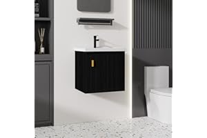 Albriya 20'' Bathroom Vanity with Ceramic Sink Combo, Wall Mounted Small Bathroom Vanity with Soft-Close Door Modern Floating Cabinet, Pop-up Drain, P-Trap Included, Black(No Faucet)