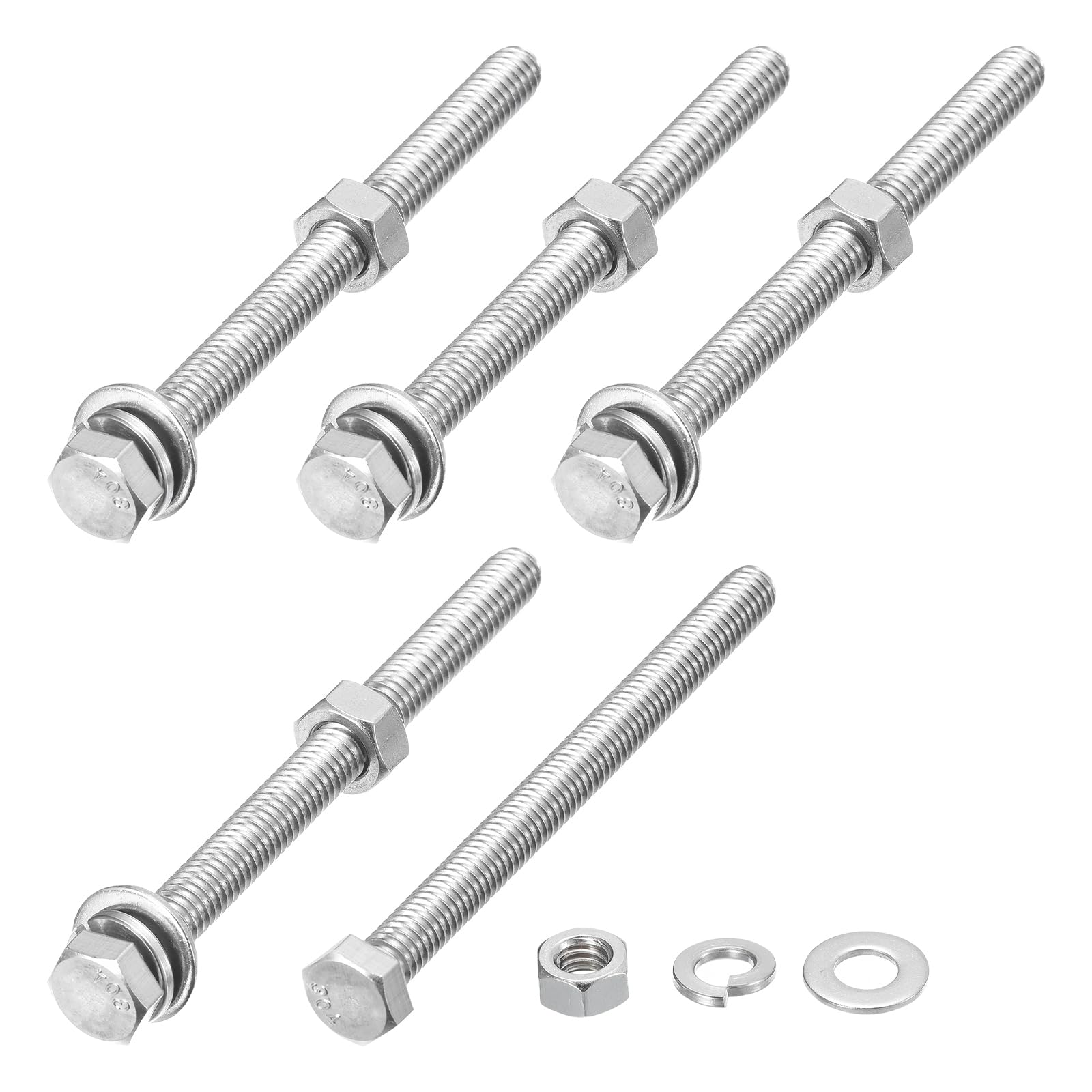 METALLIXITY Hex Head Screws Bolts, Nuts, Flat & Lock Washers Kits (5/16-18x4") 5 Set, Stainless Steel Fully Threaded Machine Screws Bolt Set - for Home Appliance Equipment โ image 1