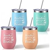 Patelai 4 Pcs Beach Girls Trip Tumbler Cups for Women Summer Beach Trip Gifts Favors Travel Gifts 12oz Vacation Cups for Friend Sister Vacation Organization (Beaches Booze Besties)