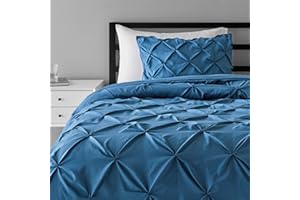 Amazon Basics 2 Piece Soft, Lightweight Down-Alternative Comforter Bedding Set, Pinch Pleat, Twin/TwinXL, Dark Teal, Geometric