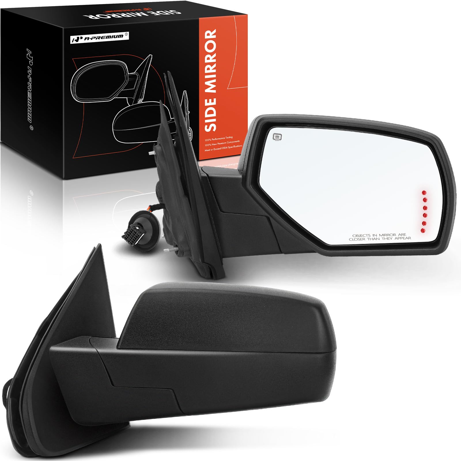 Photo 1 of A-Premium Side View Door Mirror - Compatible with Chevrolet Silverado 1500 2500 HD 3500 HD & GMC Sierra 1500 2500 HD 3500 HD - Power Folding Heated Black - with Power Glass Arrow Signal - Pair Set