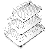 TeamFar Baking Sheet with Rack Set (3 Pans + 3 Racks), 16/12.5/10.5 Inch Stainless Steel Cookie Sheets Baking Pans Trays and Cooling Racks for Cooking Roasting, Non-Toxic & Heavy Duty, Dishwasher Safe