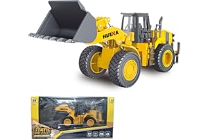 Qcar 1/35 Large Wheeled Loader Heavy Duty Construction Metal Bulldozer, Loder Vehicle Toys for Kids, Outdoor Sandbox Car Toys, Birthday Gift Toddler Boy Kid.