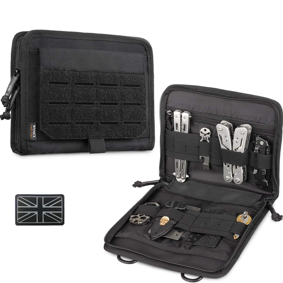 WYNEX Tactical Folding Admin Pouch, Molle Tool Bag of Laser-Cut Design, Utility Organizer EDC Medical Bag Modular Pouches Tactical Attachment Waist Pouch Include UK Patch