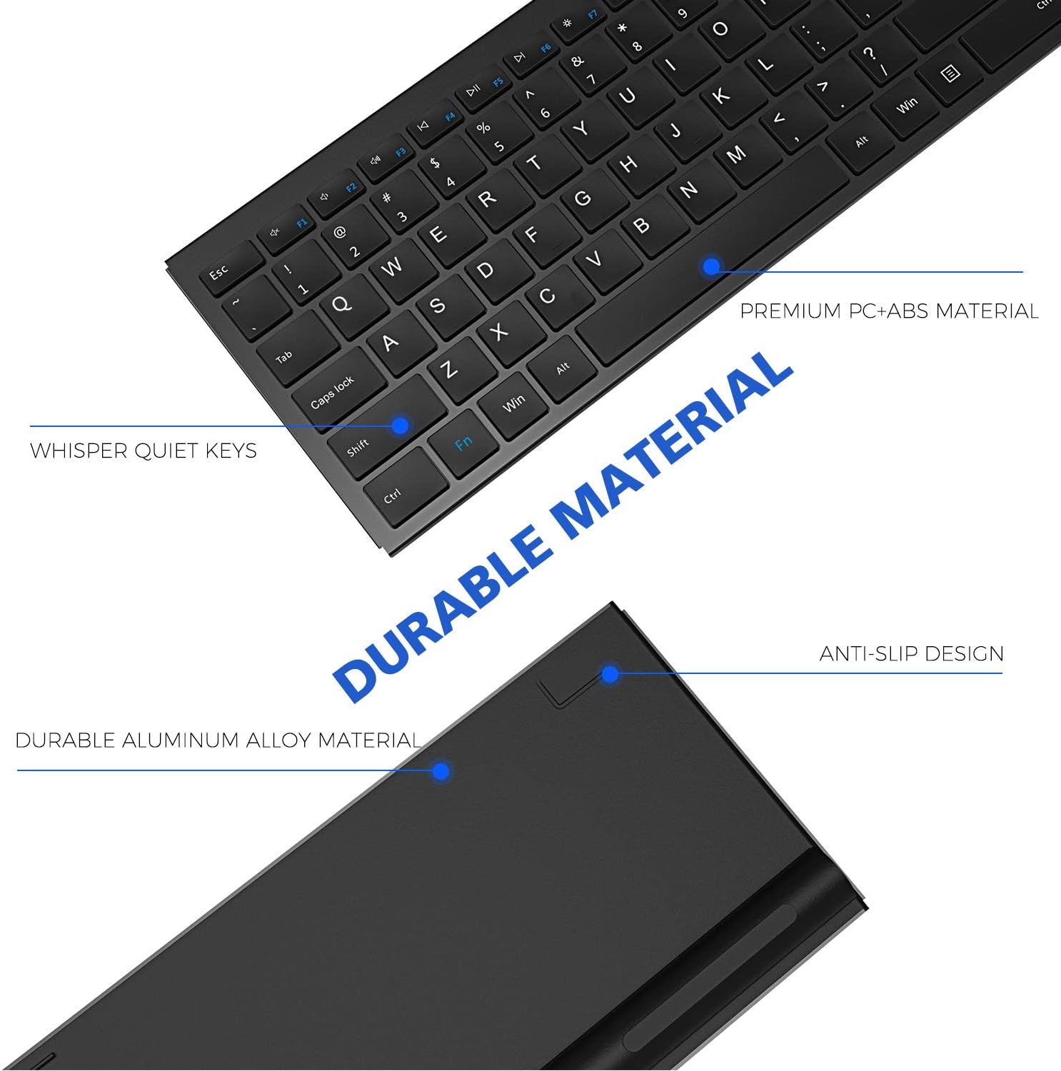 Wireless Keyboard Rechargeable, Cimetech 2.4GHz Ultra Slim Full Size Cordless Keyboard Whisper Metal for Windows, Laptop, Notebook, PC, Desktop, Computer (2.4G Black Keyboard): Computers & Accessories