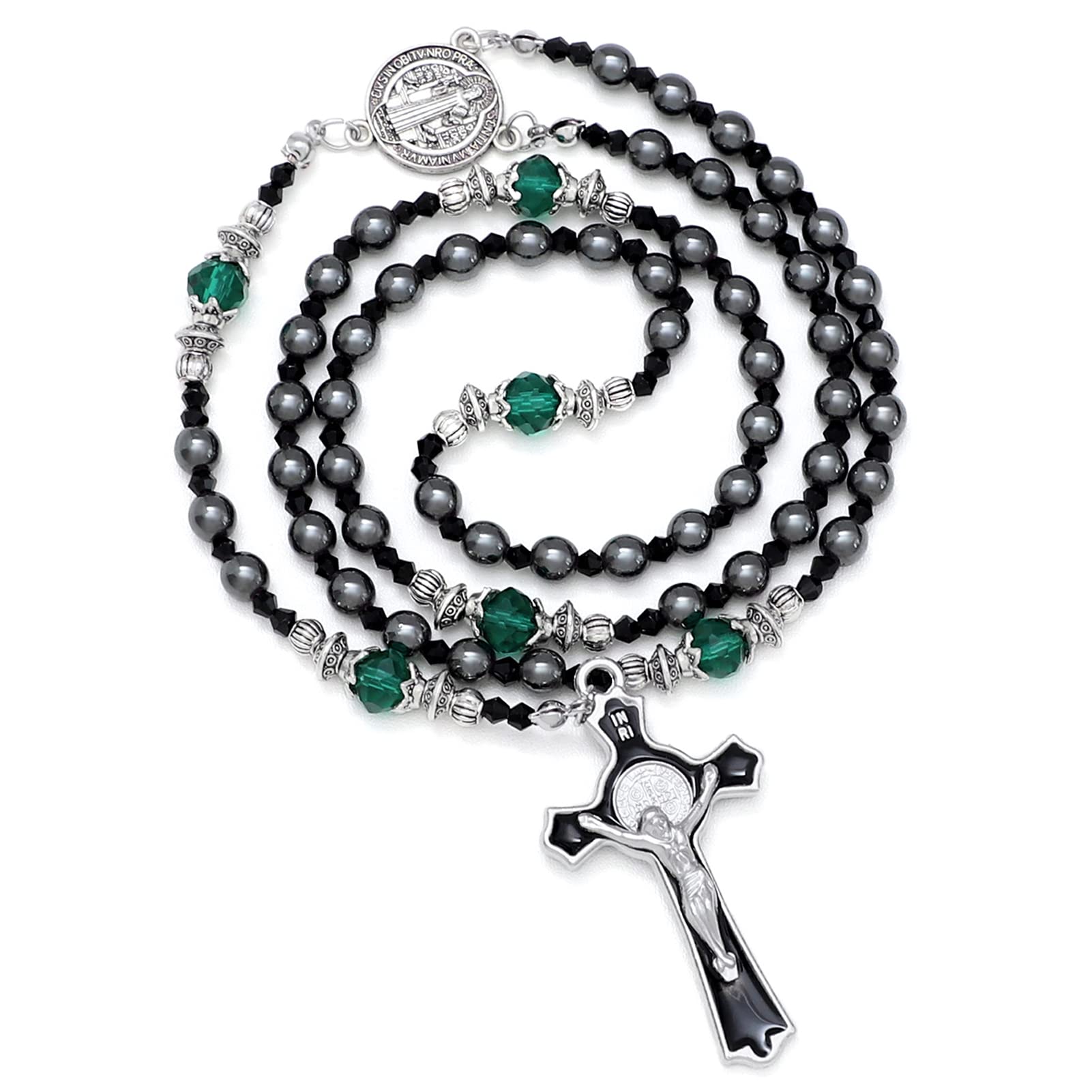 Rosary Beads Catholic for Women Glass Pearl Beads Rosary Necklace with Saint Benedict Medal & Crucifix Rosarios Catolicos Catholic Gifts for Women with Rosary Pouch