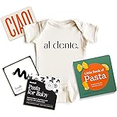 Chunky Deli Pasta Baby Bundle Gender Neutral Baby Pregnancy Announcement New Parent Box Unique Italian Foodie Newborn Essentials Book Bodysuit High Contrast Sensory Toys Personalized Postcard Keepsake