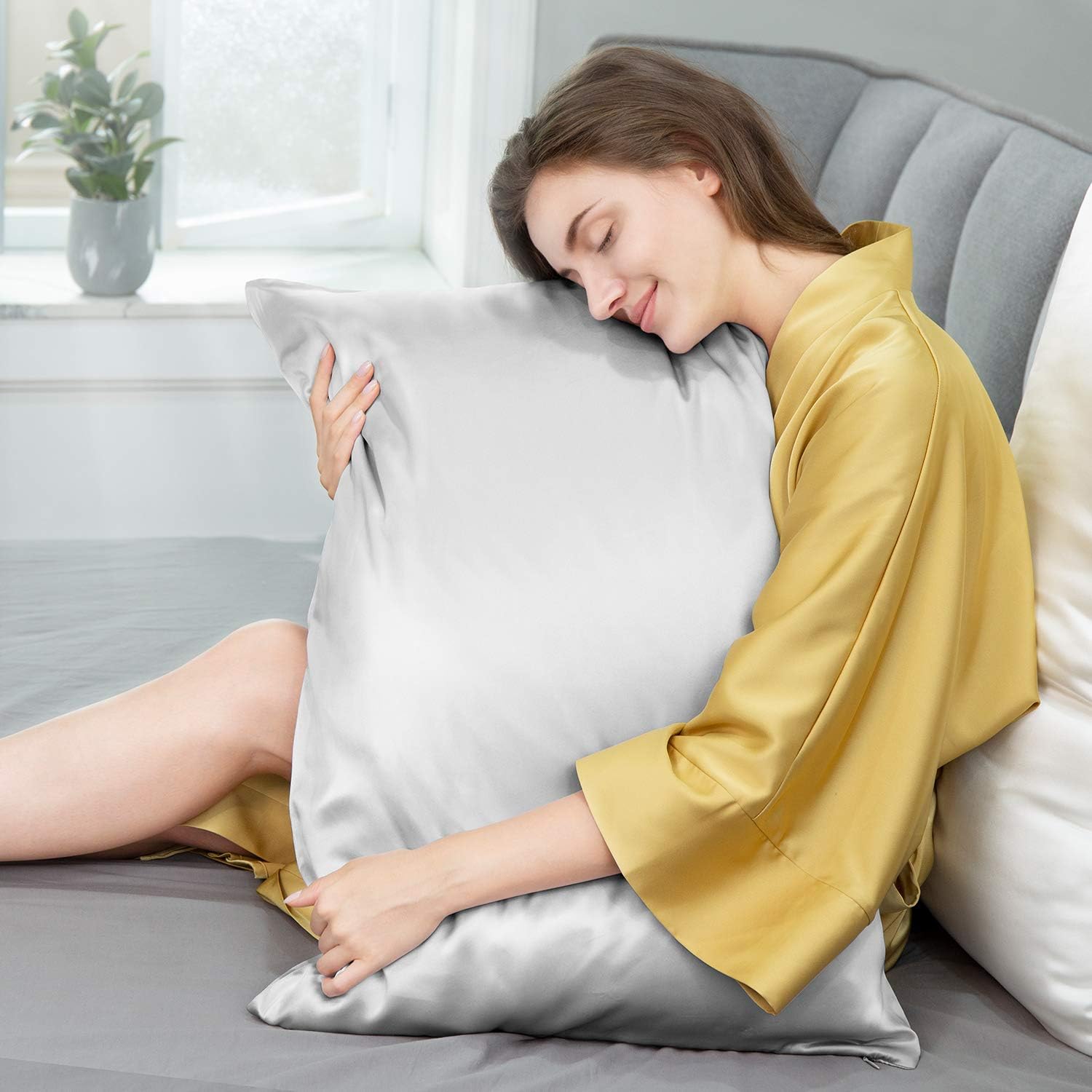 Natural Silk Pillowcase, for Hair and Skin with Hidden Zipper,22 Momme,600 Thread Count 100% Mulberry Silk, Soft Breathable Smooth Both Sided Silk Pillow Cover(Silver Grey, Standard 20''×26'',1pcs): Home & Kitchen