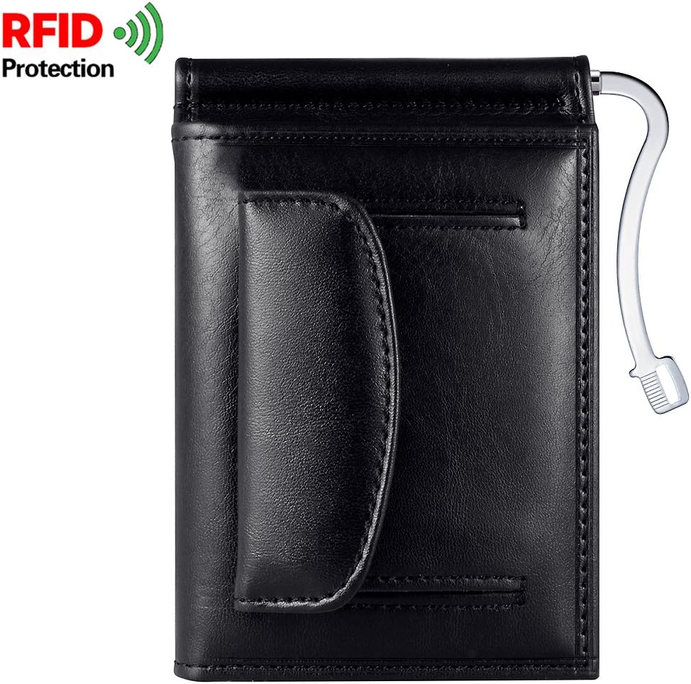 Men RFID Multi-Card Trifold Passcase Slim Front Pocket Leather Wallet with Coin Pocket/Credit card holder/Money Clip [KARNI&SOUL]