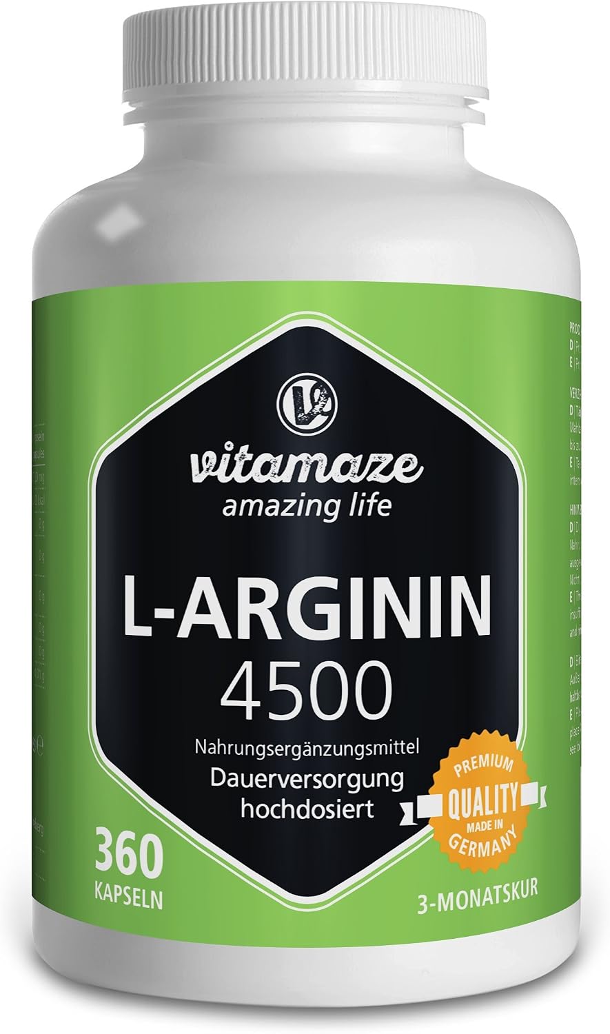 L-Arginine High Strength 4500 mg per Daily Dosage, 360 Capsules of 750 mg, Sport Performance Booster