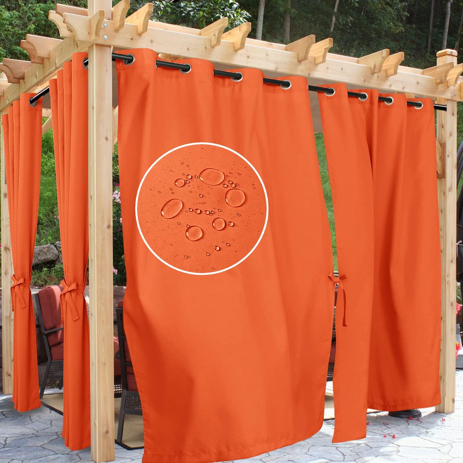 Outdoor Curtains - Hiasan Indoor Outdoor Halloween Curtains for Patio, 60 x 84 inch, Mecca Orange - Privacy Waterproof Outside Curtains for Gazebo/Porch/Pergola/Cabana (Single Panel Sewn with 2 Tiebacks, Grommet)