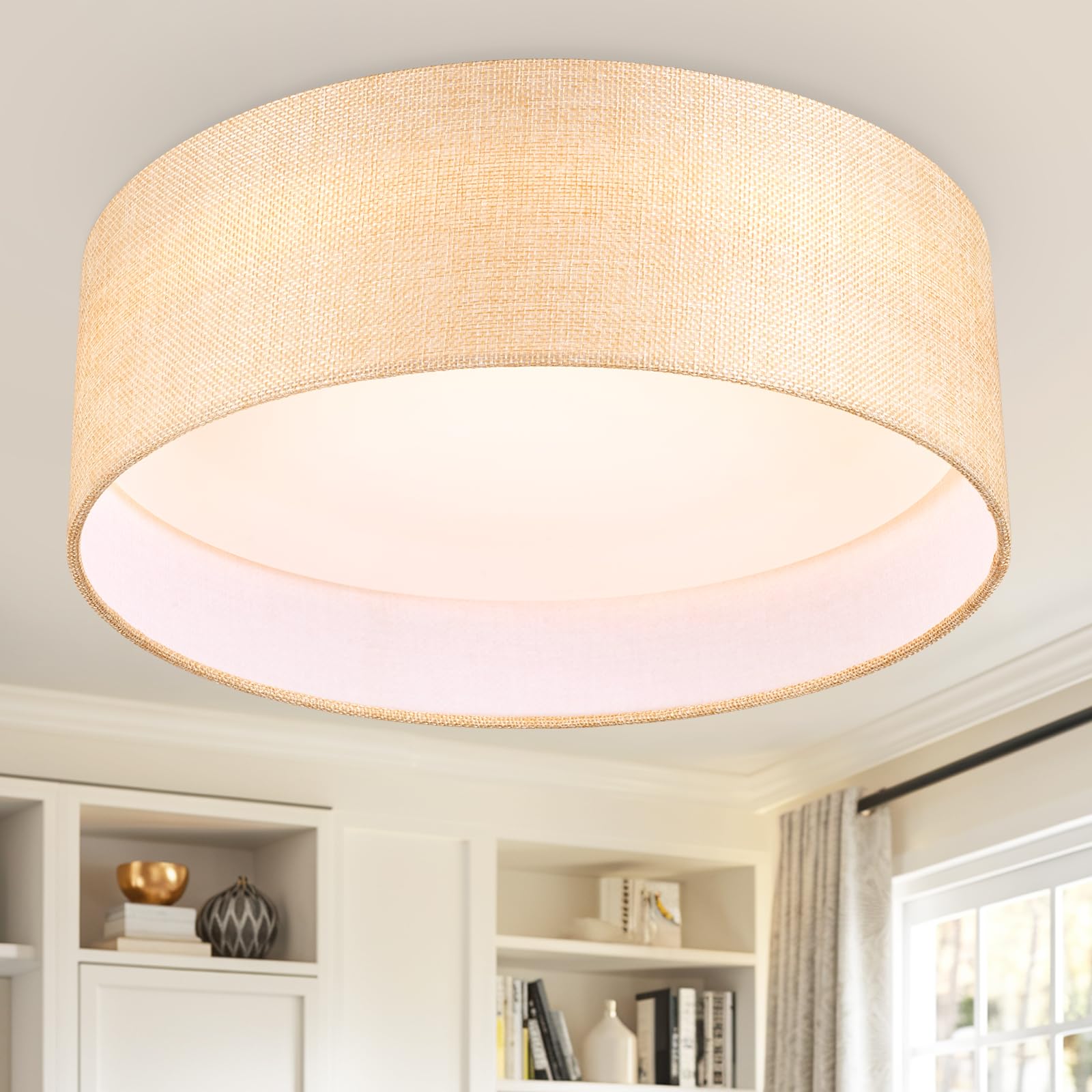 Photo 1 of Hamilyeah 12 inch LED Flush Mount Ceiling Light, Gold Fabric, 24W 5CCT, Modern Kitchen Bathroom Living Room Lighting Fixture