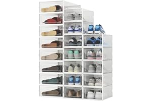 PARANTA 8-Piece Boots and 12-Piece Shoes Storage Boxes, Stackable Clear Plastic Shoe Organizer with Clear Door for Storing Shoes