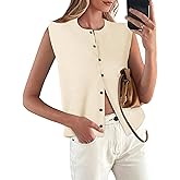 COCCKO Sweater Vest Women Crewneck Button Down Tank Tops Sleeveless Knit Cardigan Crop Tops 2026 Fashion Outfits