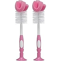 Dr. Brown's Reusable Sponge Baby Bottle Cleaning Brush with Suction Cup Stand, Scrubber and Nipple Cleaner, Pink 2-Pack