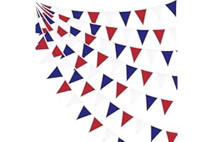 32 Ft Red Blue White Party Decorations Fabric Pennant Banner Triangle Flag Bunting Garland for Patriotic 4th of July USA Amer