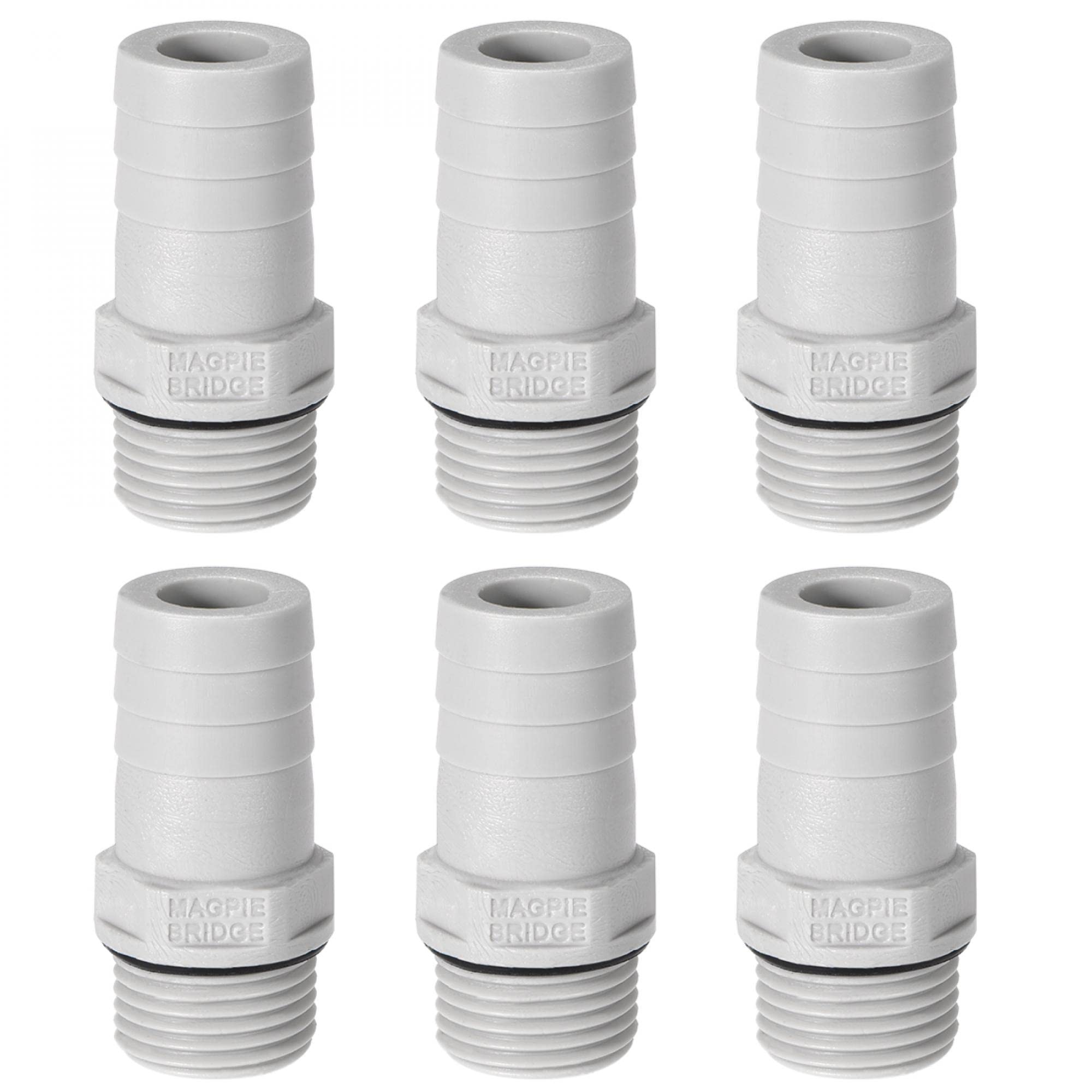 sourcing map PVC Barb Hose Fitting Connector Adapter 19mm or 47/64" Barbed x 1/2" G Male Pipe 6pcs