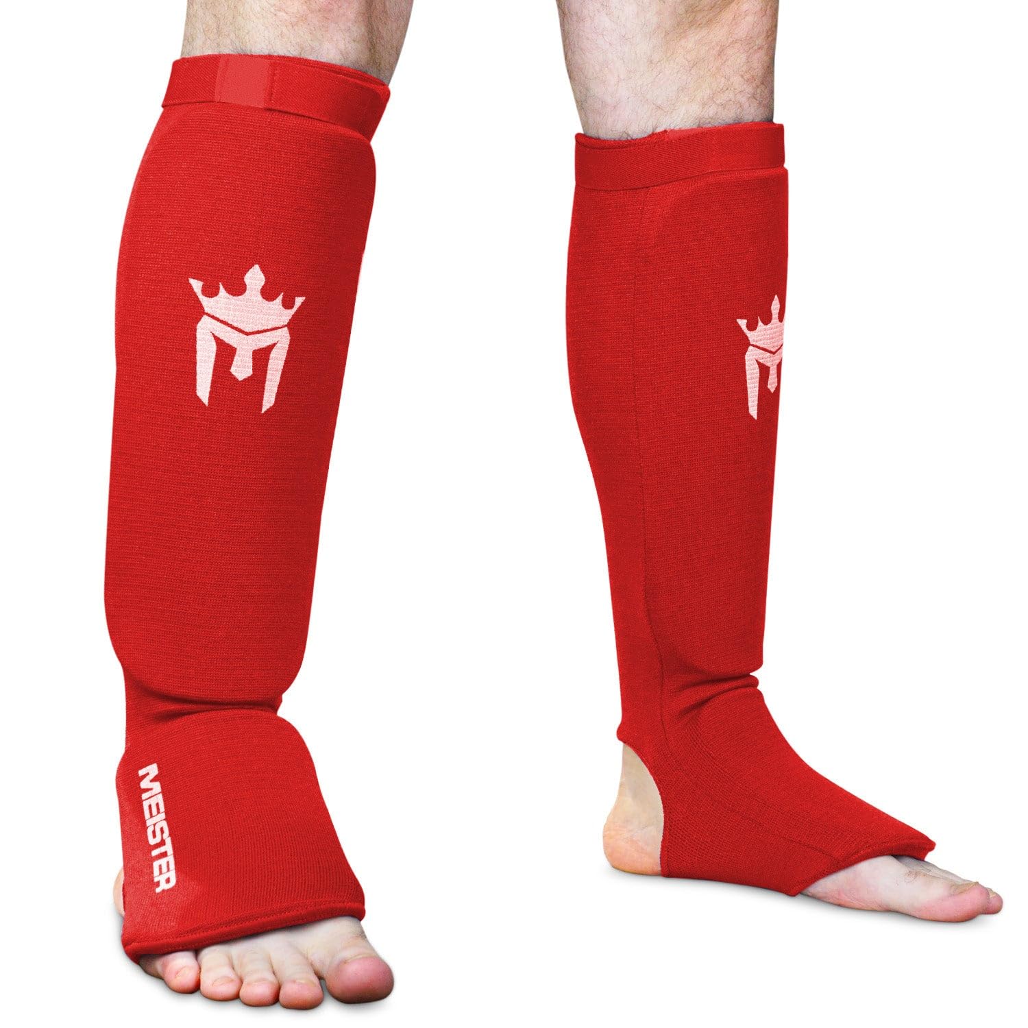 Meister MMA Elastic Cloth Shin & Instep Padded Guards (Pair) - Red - Large/X-Large