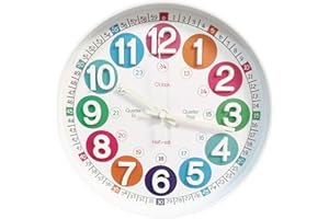 SYOYUEX Learning Time Clock for Kids,12 Inch 3D Numbers Colorful Clock Face Silent Clocks，Bedroom,Kitchen,Classroom,Décor at School, Clear Digital Wall Clock for Kids Room(3D White Luminous)