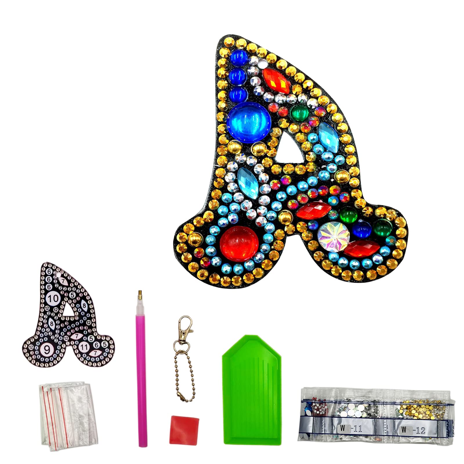 MEDOYOH DIY Letters "A" Diamond Painting Key Chains, Double-Sided Retro DIY Diamond Painting Kits Keychain, DIY Letters Art Craft Crystal Diamond Keyring Kits for Key Chain Pendant Bag Decor Brooch