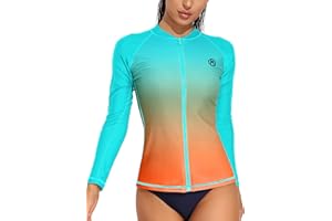 ATTRACO Women's Long Sleeve Rash Guard UV Sun Protection Zipper Gradient Swimsuit Top