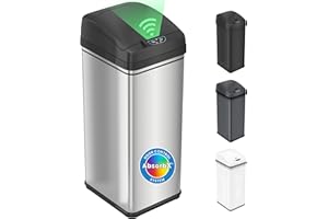 iTouchless 13 Gallon Kitchen Trash Can with Odor Filter, Automatic Motion Sensor Bin, Soft-Close Stainless Steel, Slim Wastebasket for Narrow Spaces, Silver