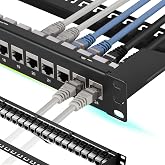 Rapink Patch Panel 24 Port Cat7 with Inline Keystone 10G Support, Coupler Patch Panel STP Shielded 19-Inch with Removable Back Bar, 1U Network Panel for Cat7, Cat6, Cat6A, Cat5e,
