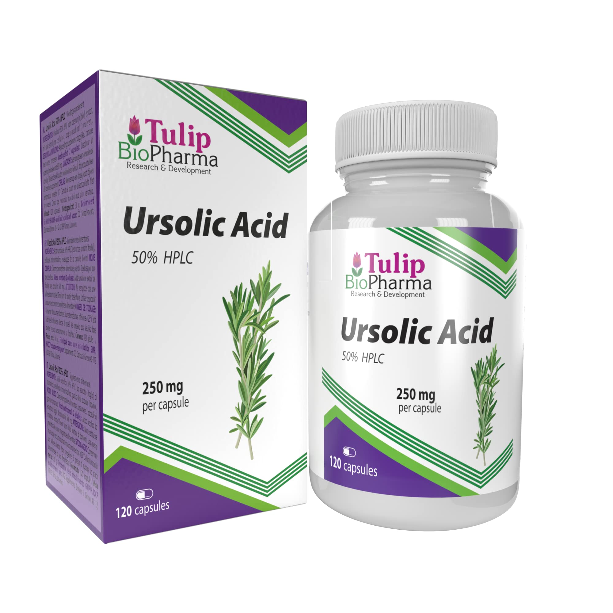 Ursolic Acid 250mg 120 Capsules, Certificate of Analysis by AGROLAB Germany, High Strength, No Fillers or Bulkers, Gluten, GMO Free