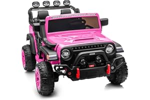 Hikiddo 2 Seater Electric Ride on Car Truck, 24V 4x4 Ride on Toy for Kids 4-8 with Remote Control, EVA Tires - Pink