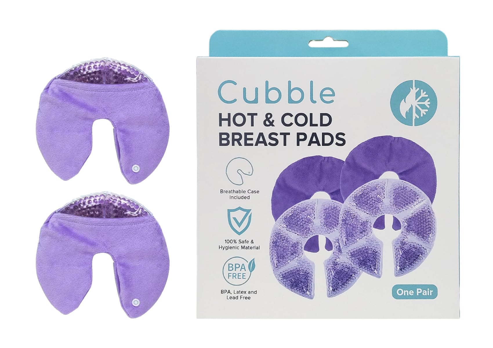 Cubble Hot and Cold Breast Therapy Gel Pads, Postpartum Essentials, 2 Reusable Breast Pads and 2 Removable Covers, Advanced Relief for Breastfeeding Pains and Mastitis, Improves Lactation