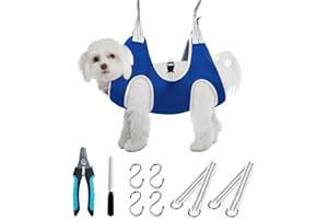 Dog Grooming Hammock, Megeo Pet Grooming Hammock for Small Dogs, Dog Grooming Harness, Grooming Hammock Helper for Dogs with Nail Clippers/Nail Trimmers (Blue, Small)