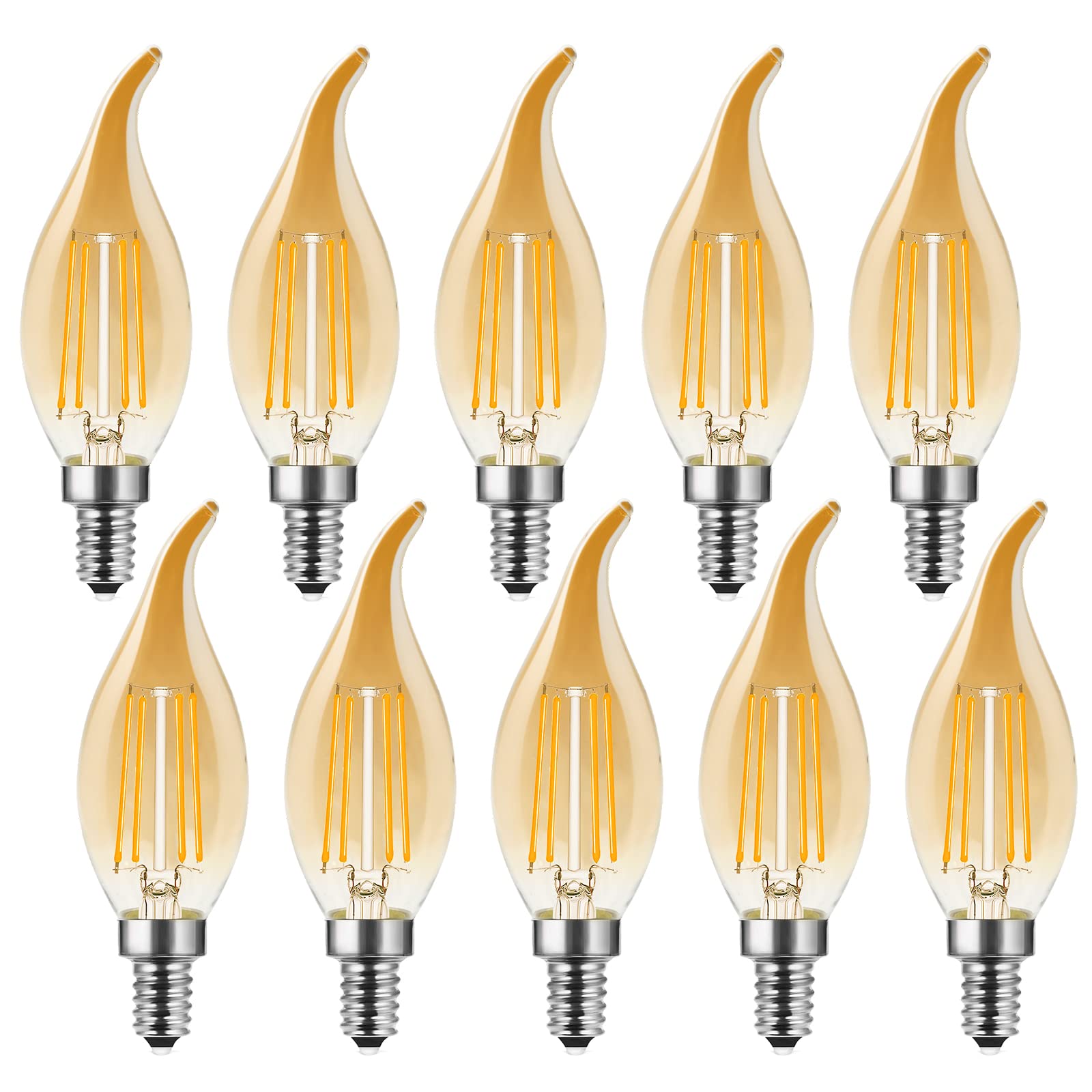 MZYOYO E14 LED Light Bulb,E14 Candle LED Bulb,Dimmable LED Bulbs,Vintage Small Edison Screw Bulb,2700K Warm White,Retro Candle Light Bulbs for Chandeliers,4W Replaces 35 Watt,Amber,Pack of 10