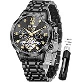 OLEVS Men Automatic Watch Diamond Skeleton Mechanical Luxury Self Winding Moon Phase Calendar Waterproof Wrist Watch for Men