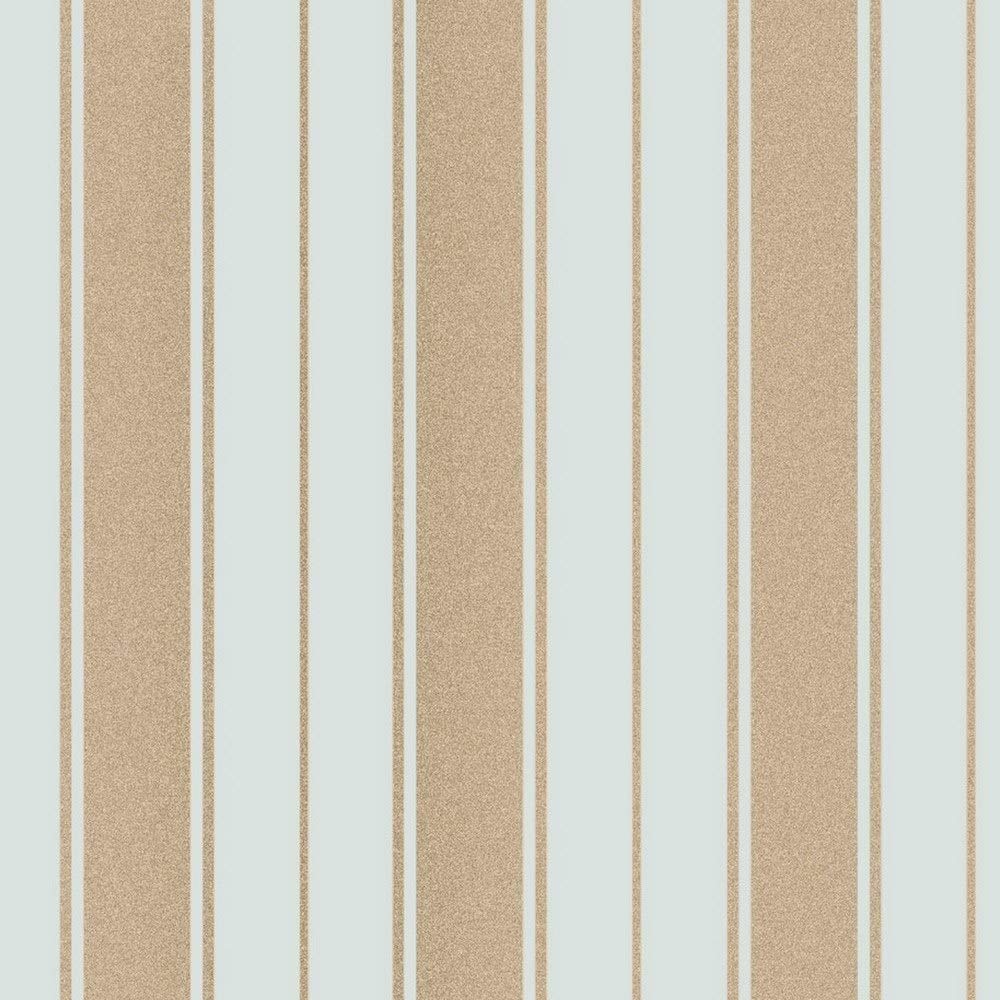 BHF FD41710 Wentworth Stripe Wallpaper - Duck Egg/Gold