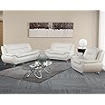 Plithzy 3 Piece Living Room Furniture Set, Leather Sofa Set for Living Room, Modern Couch Set with 3-Seater Sofa, Loveseat and Armchair (Cream White)