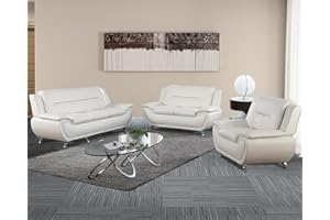 Plithzy Faux Leather Sofa Set for Living Room, 3 Piece Living Room Furniture, Modern Couch Set with 3-Seater Couch, Loveseat and Armchair (Cream White, Chair+Sofa+Loveseat)