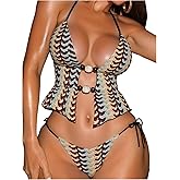 SOLY HUX Women's Halter Bikini Set Brazilian Swimsuits Cheeky String Thong Two Piece Bathing Suit