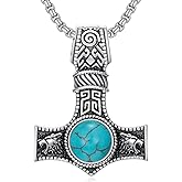BETHZA Thor Hammer Necklace 925 Sterling Silver Natural Turquoise Viking Nordic Mjolnir Amulet Pendant Jewelry Gifts for Men