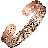 Feraco Copper Bracelets for Men, 12X Strength Wide Pure Copper Magnetic Bracelet for Men with Neodymium Magnets, Adjustable Cuff Bangle with Giftable Box