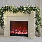 MISSPIN 14ft Christmas Garland with Lights, Real Touch Norfolk Pine Garland, Green Artificial Greenery Garland for Table, Mantle, Wall, Indoor, Outdoor Christmas Decorations