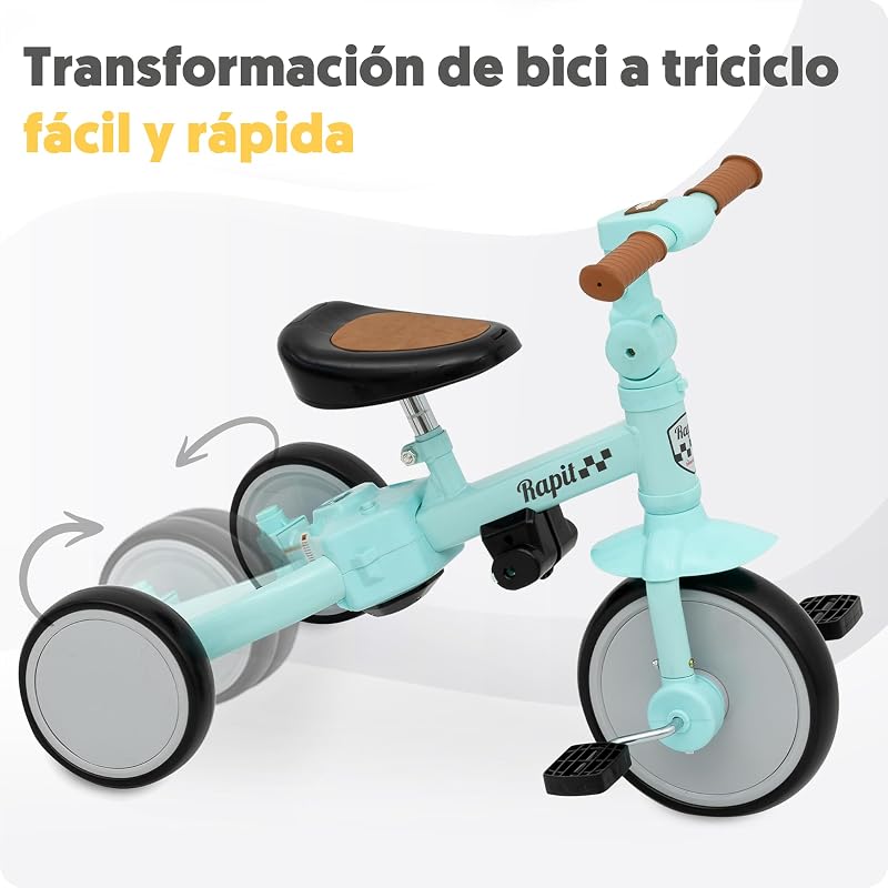 Triciclo Evolutivo Bebé 5-em-1 | Bebé Triciclo Descapotável de 1 Ano em Bicicleta Sem Pedais | Bicicleta de Bebé & Passeio 1-5 Anos | Ajustável, Transformável e Estável (Verde)