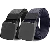Vyxoran 1/2 Pack Nylon Belts for Men Military Tactical Slide Plastic Buckle Belt Adjustable No Holes Canvas Web Belt Outdoor